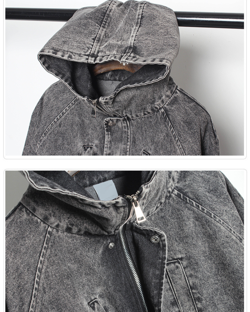 High-Street Washed Denim Hoodie Jacket