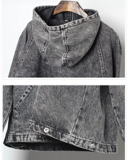 High-Street Washed Denim Hoodie Jacket