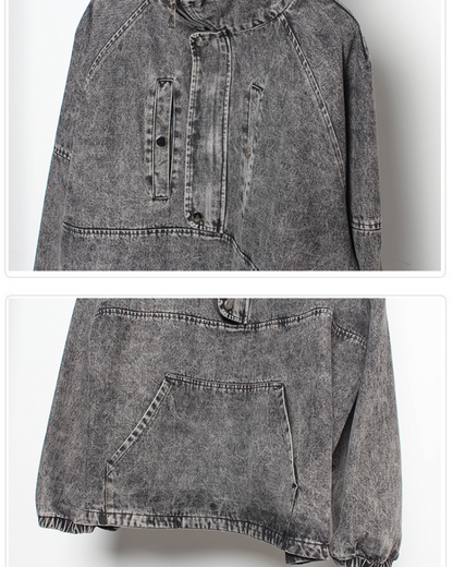 High-Street Washed Denim Hoodie Jacket
