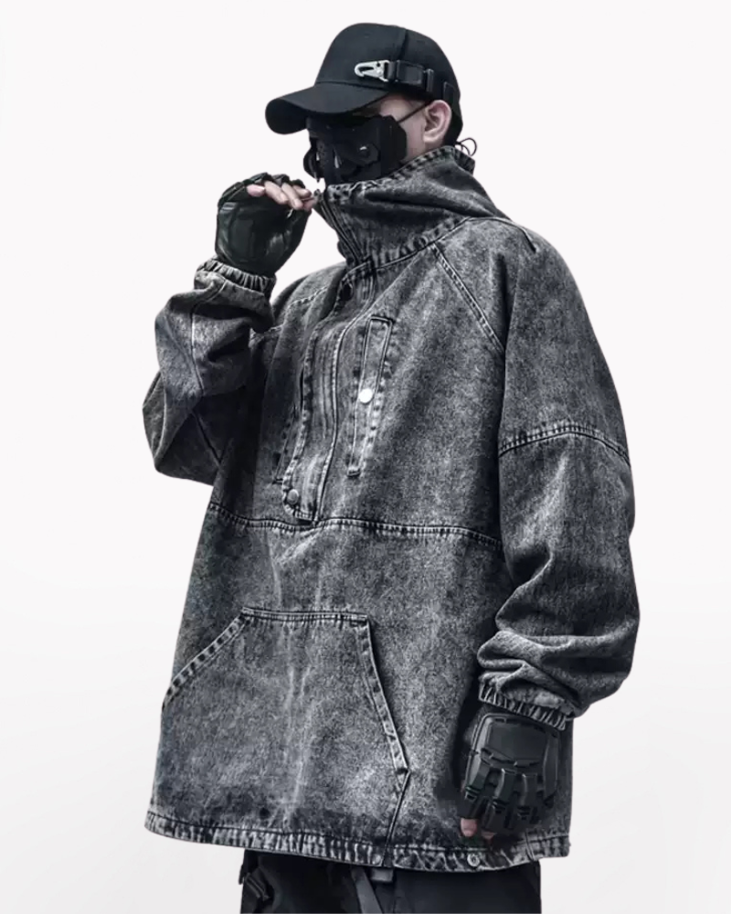 High-Street Washed Denim Hoodie Jacket