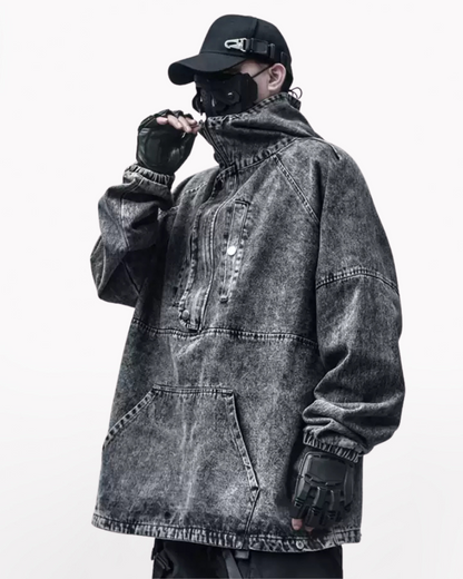 High-Street Washed Denim Hoodie Jacket