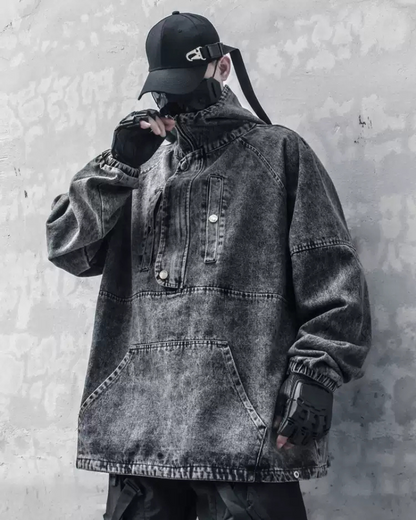 High-Street Washed Denim Hoodie Jacket