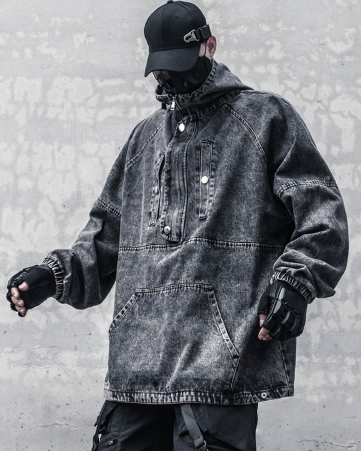 High-Street Washed Denim Hoodie Jacket – Techwear Official