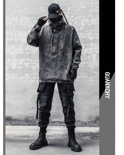 High-Street Washed Denim Hoodie Jacket