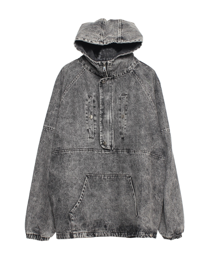 High-Street Washed Denim Hoodie Jacket