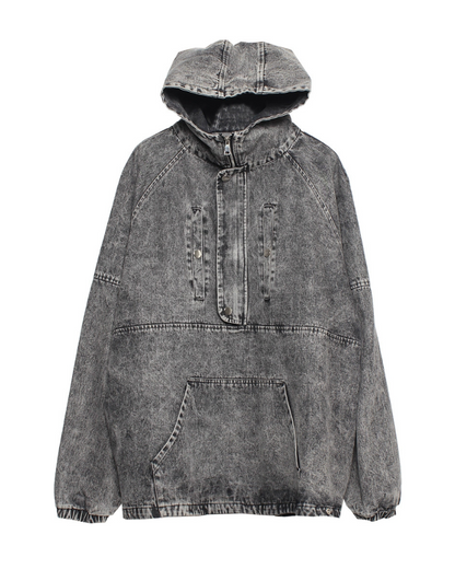 High-Street Washed Denim Hoodie Jacket