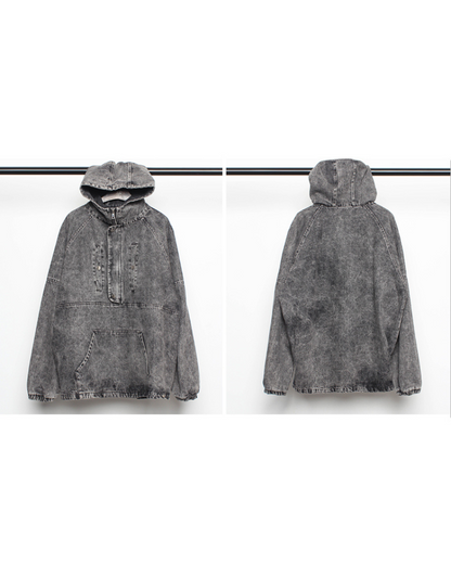 High-Street Washed Denim Hoodie Jacket