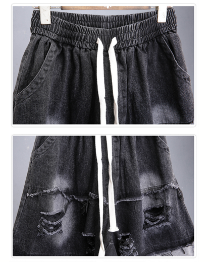 High-Street Wasteland Ripped Hem Washed Denim Shorts