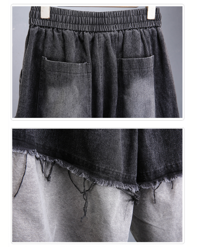 High-Street Wasteland Ripped Hem Washed Denim Shorts