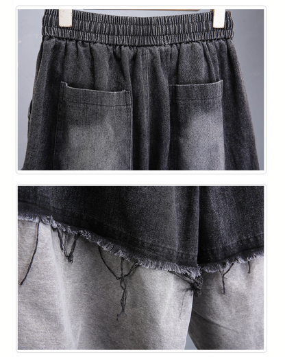 High-Street Wasteland Ripped Hem Washed Denim Shorts