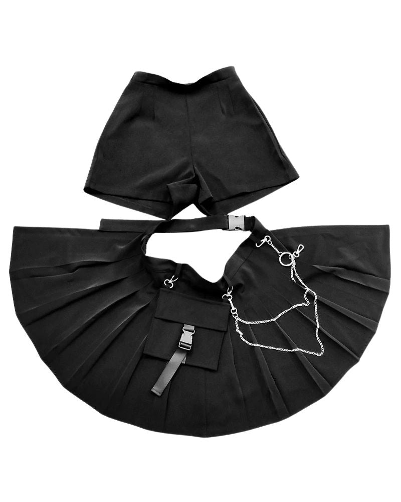 Funcional High Waist Pleated Cargo Skirt
