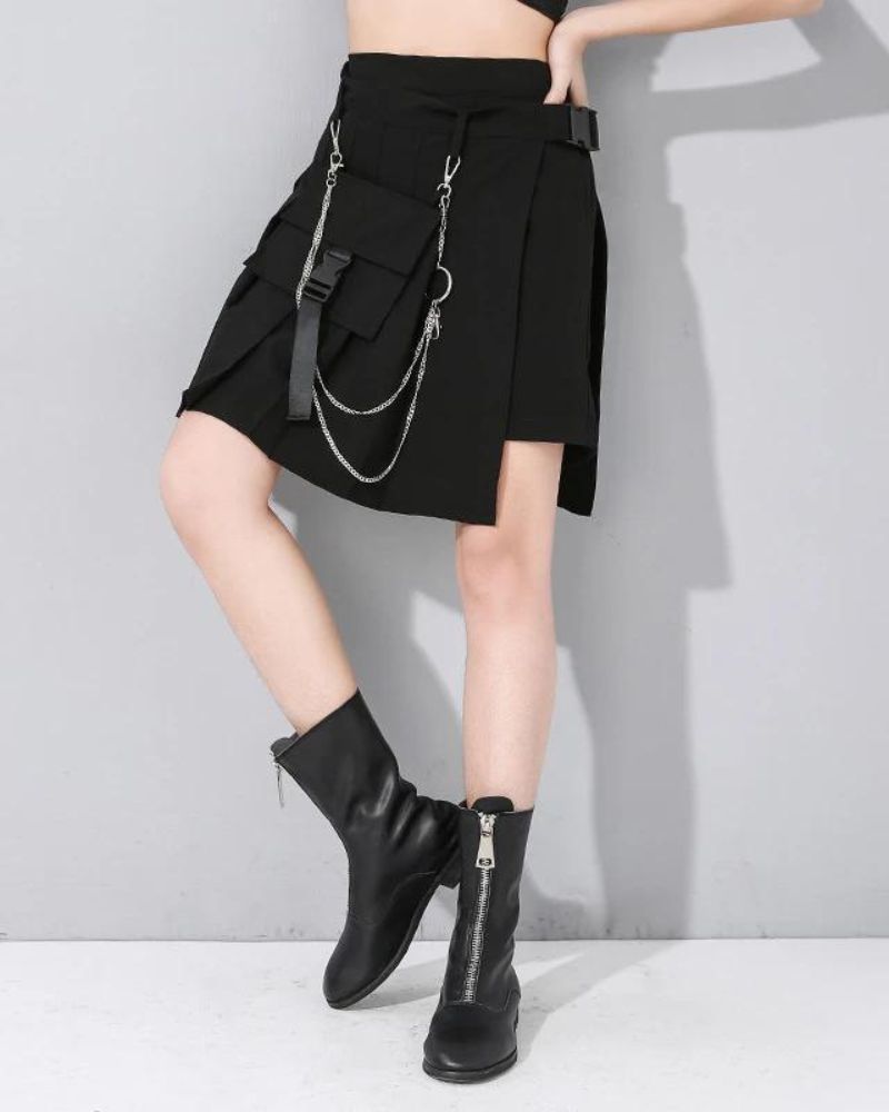 Funcional High Waist Pleated Cargo Skirt