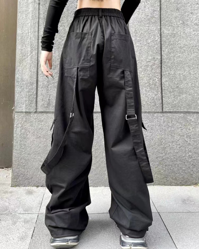 Hip-Hop Women Ribbon Wide-Leg Cargo Pants