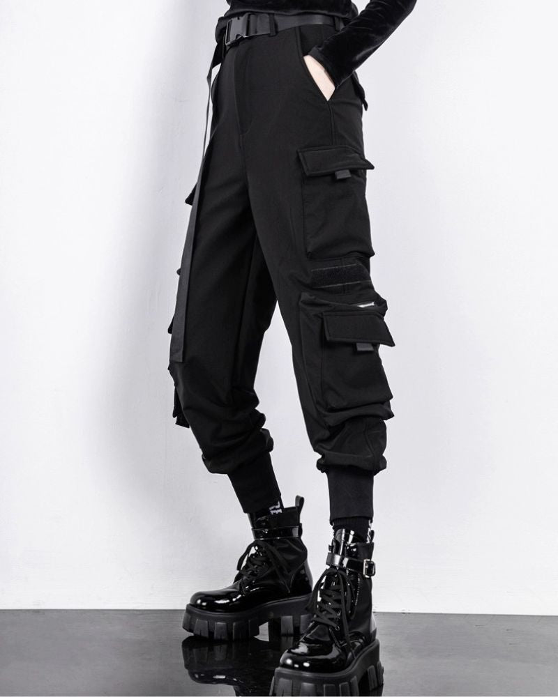 Techwear Black Multi-Pockets Women Cargo Pants