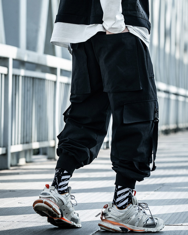 Techwear Street Style Black Cargo Pants