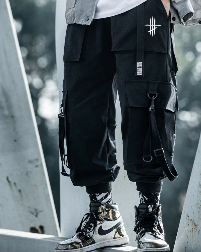 Techwear Street Style Black Cargo Pants