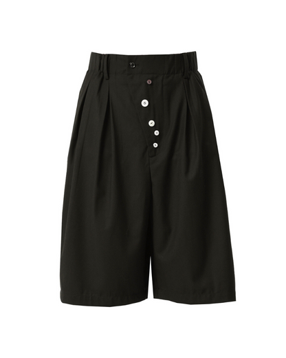 Japanese Style Wide-Leg Pinch-Pleat Button Shorts