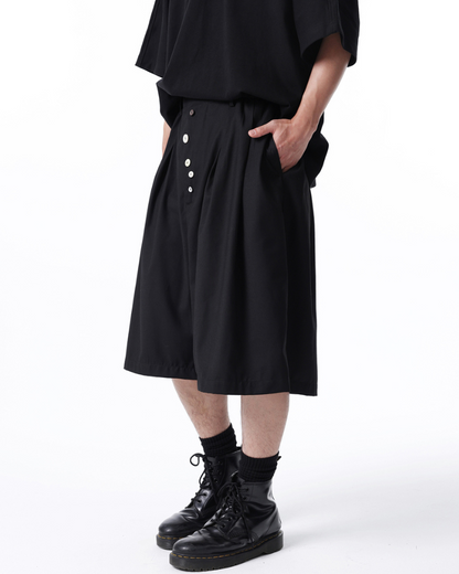 Japanese Style Wide-Leg Pinch-Pleat Button Shorts