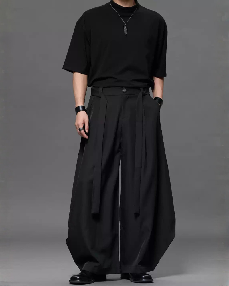 Japanese Minimalist Dark Aesthetic Curved-Leg Pants