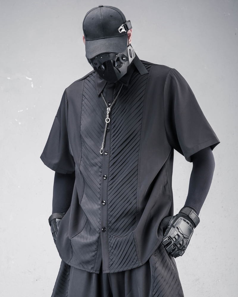 Japanese Style Summer Loose Pleated Short Sleeve Shirt
