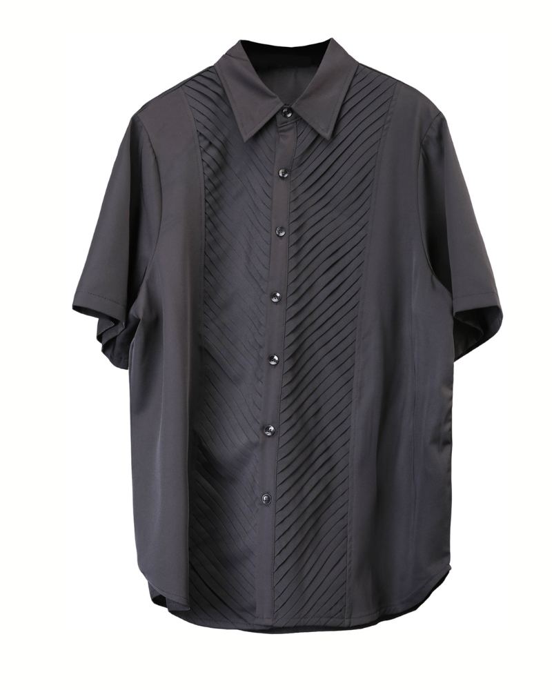 Japanese Style Summer Loose Pleated Short Sleeve Shirt