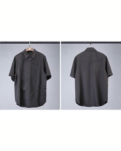 Japanese Style Summer Loose Pleated Short Sleeve Shirt