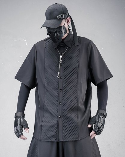 Japanese Style Summer Loose Pleated Short Sleeve Shirt