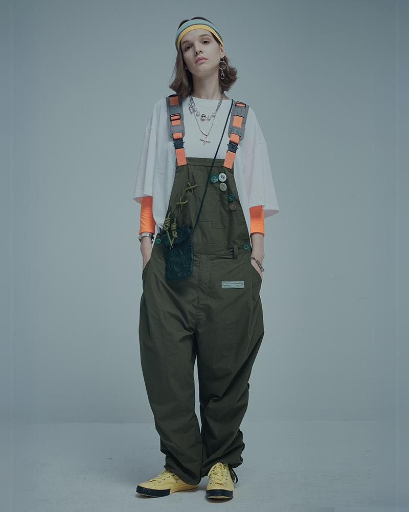 Knot Pleated Loose Unisex Overalls