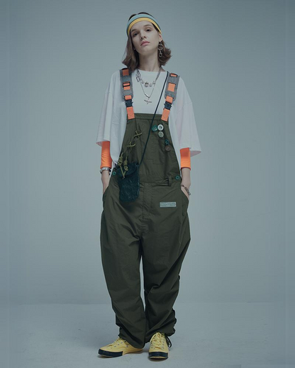 Knot Pleated Loose Unisex Overalls