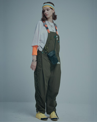 Knot Pleated Loose Unisex Overalls