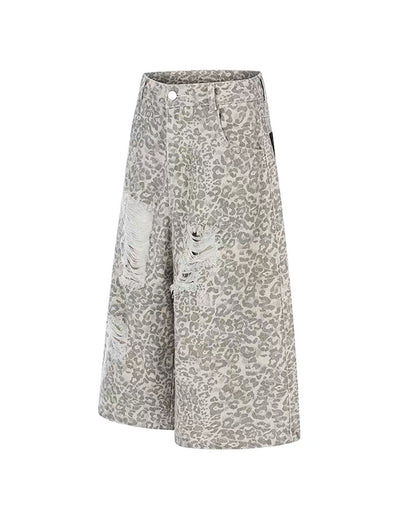 Unisex Vintage Distressed Leopard Baggy Jorts