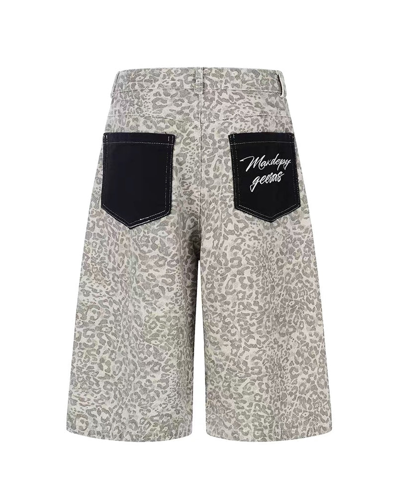 Unisex Vintage Distressed Leopard Baggy Jorts