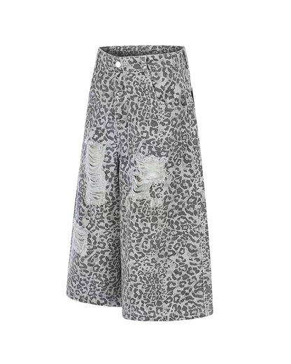 Unisex Vintage Distressed Leopard Baggy Jorts