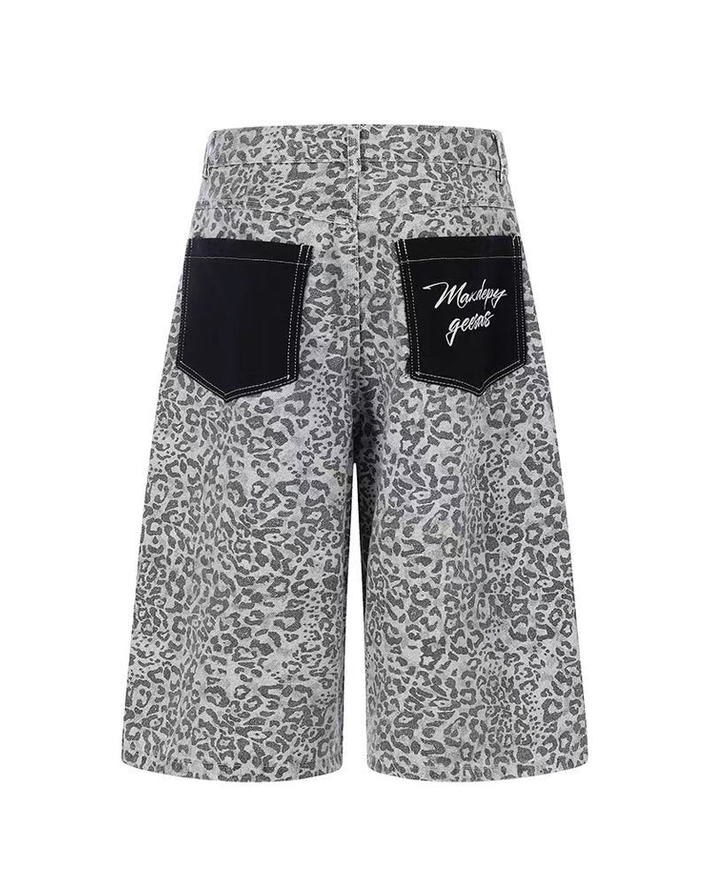 Unisex Vintage Distressed Leopard Baggy Jorts