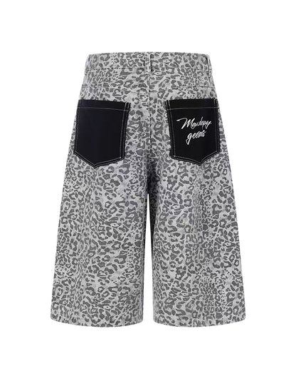 Unisex Vintage Distressed Leopard Baggy Jorts