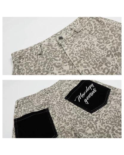 Unisex Vintage Distressed Leopard Baggy Jorts