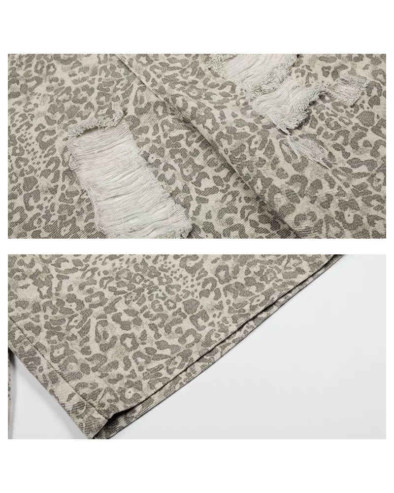 Unisex Vintage Distressed Leopard Baggy Jorts