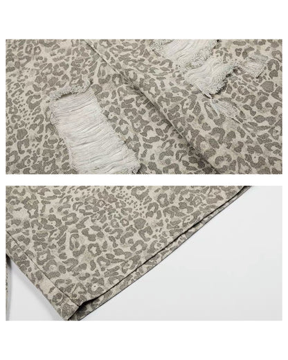 Unisex Vintage Distressed Leopard Baggy Jorts