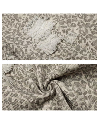 Unisex Vintage Distressed Leopard Baggy Jorts