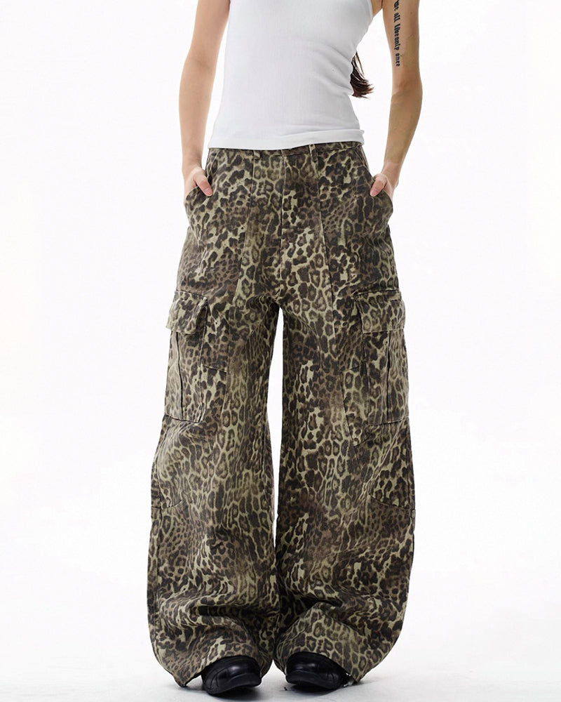 Vintage Baggy Unisex Leopard Print Cargo Jeans