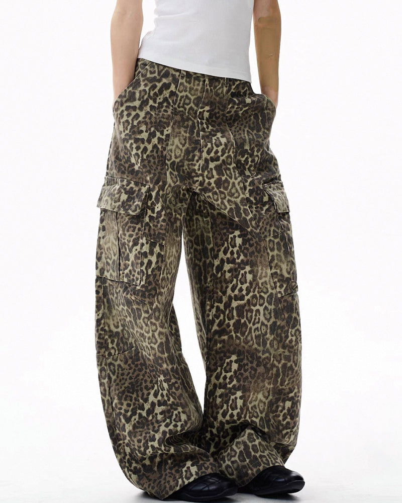 Vintage Baggy Unisex Leopard Print Cargo Jeans