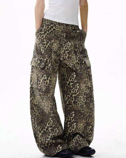 Vintage Baggy Unisex Leopard Print Cargo Jeans