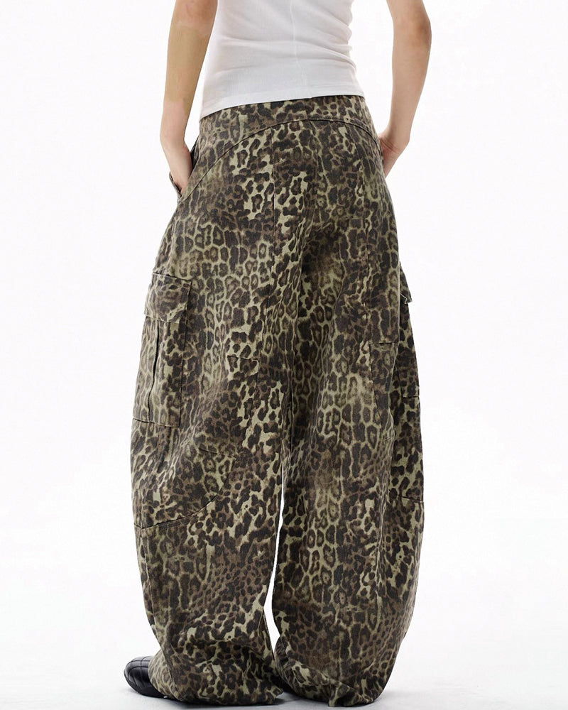 Vintage Baggy Unisex Leopard Print Cargo Jeans