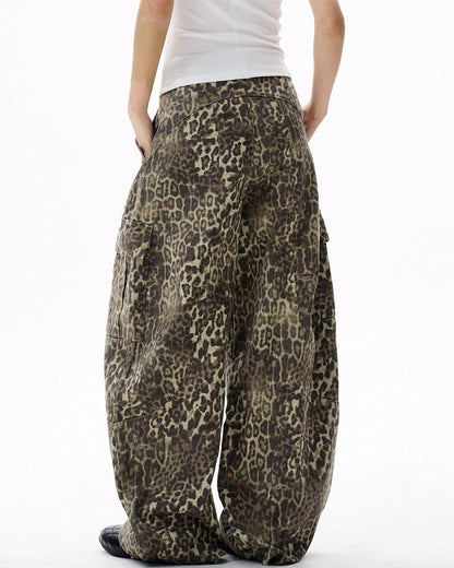 Vintage Baggy Unisex Leopard Print Cargo Jeans