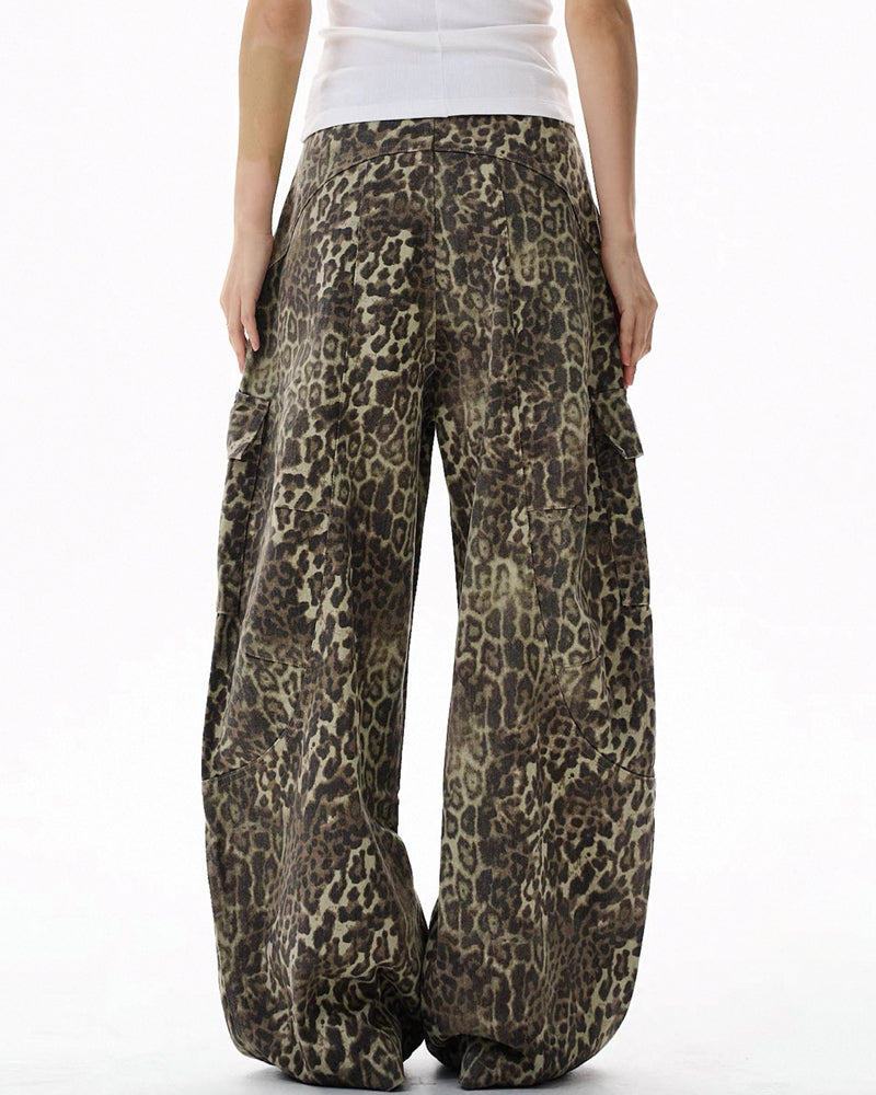 Vintage Baggy Unisex Leopard Print Cargo Jeans