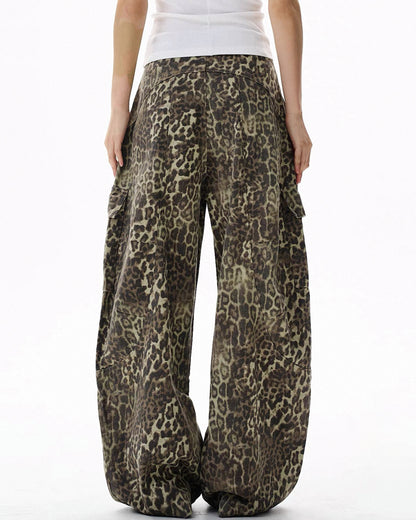 Vintage Baggy Unisex Leopard Print Cargo Jeans