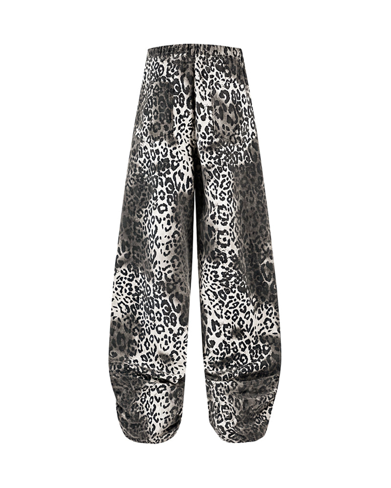 Streetwear Loose Fit Wide-Leg Leopard Jeans