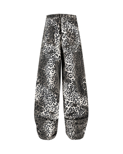 Streetwear Loose Fit Wide-Leg Leopard Jeans