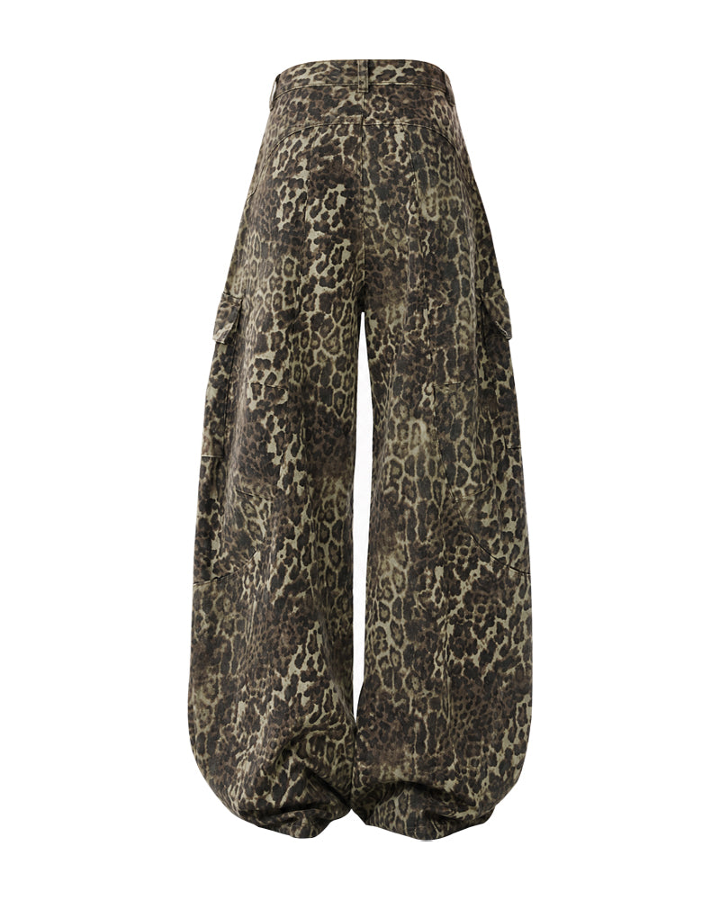 Vintage Baggy Unisex Leopard Print Cargo Jeans
