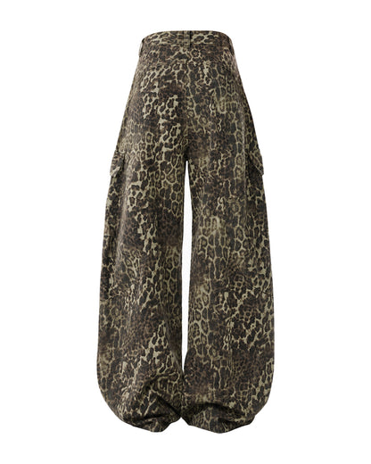 Vintage Baggy Unisex Leopard Print Cargo Jeans